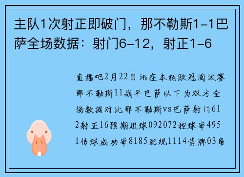 主队1次射正即破门，那不勒斯1-1巴萨全场数据：射门6-12，射正1-6