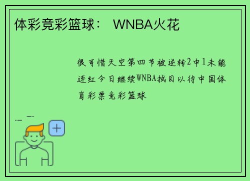 体彩竞彩篮球： WNBA火花