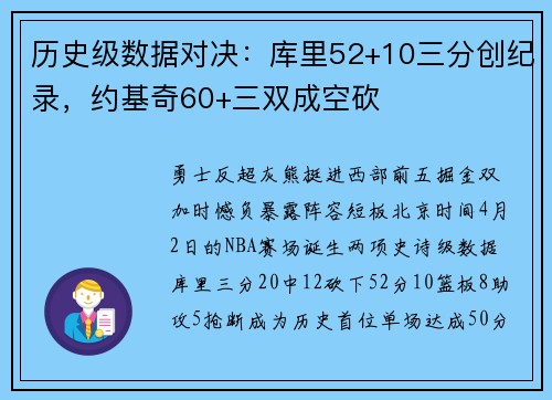历史级数据对决：库里52+10三分创纪录，约基奇60+三双成空砍