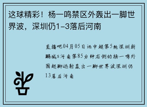 这球精彩！杨一鸣禁区外轰出一脚世界波，深圳仍1-3落后河南